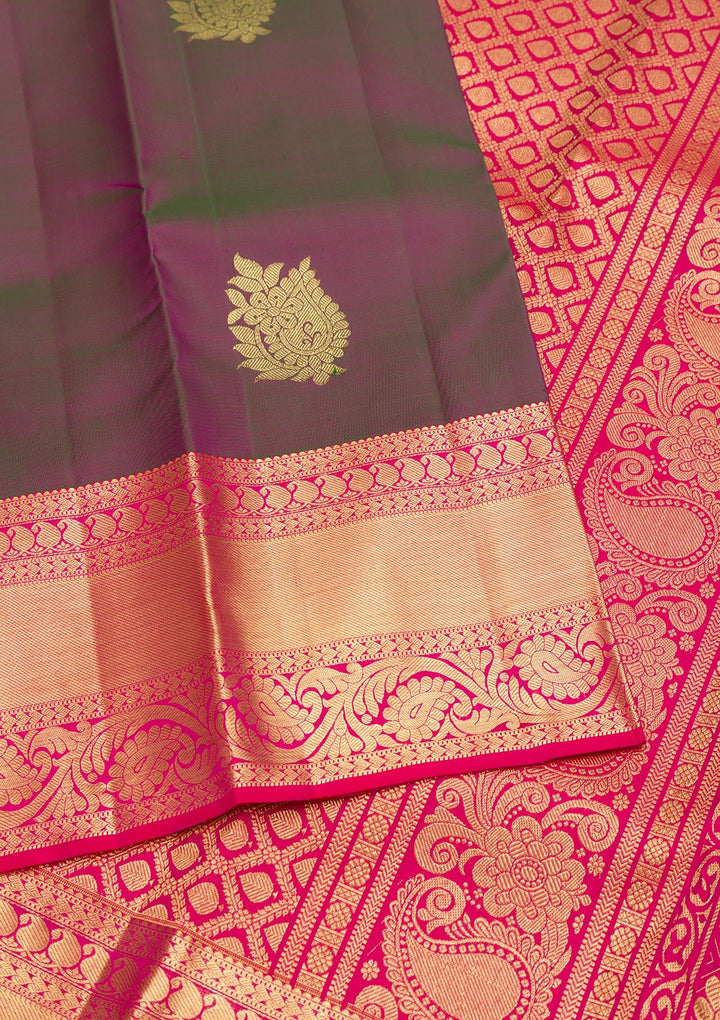 Magenta Pink Zariwork Pure Silk Saree-Koskii