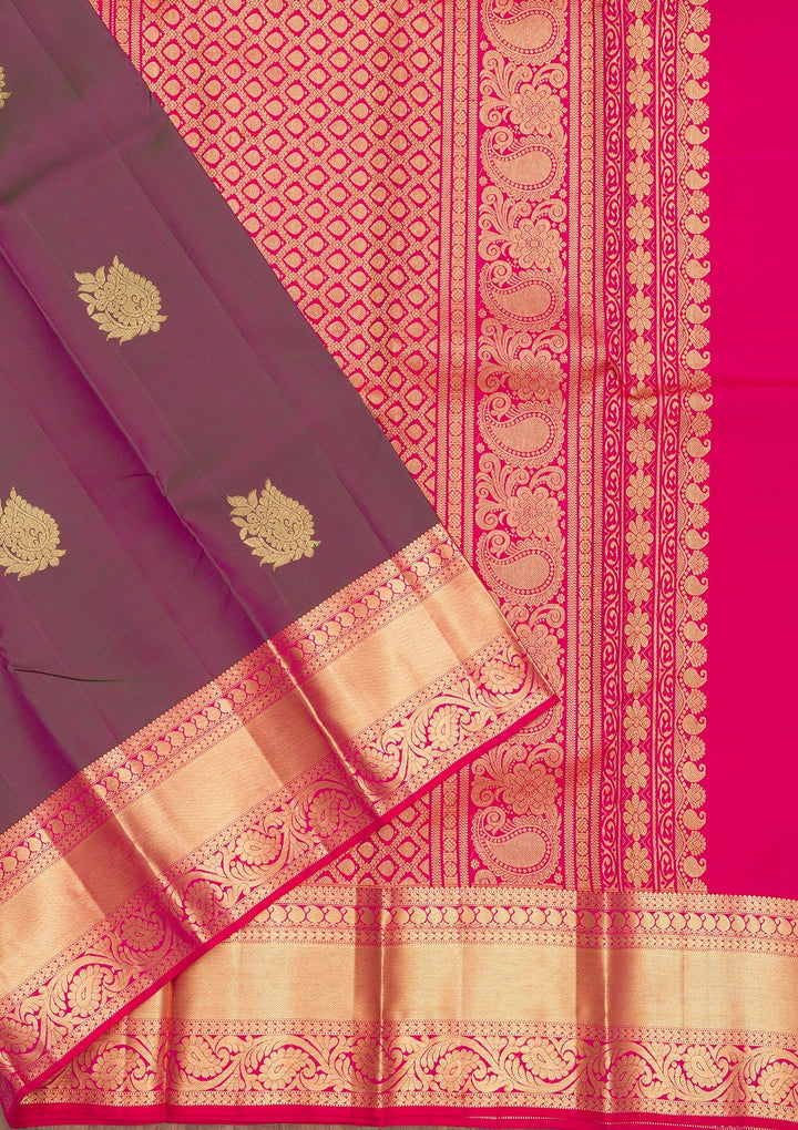 Magenta Pink Zariwork Pure Silk Saree-Koskii