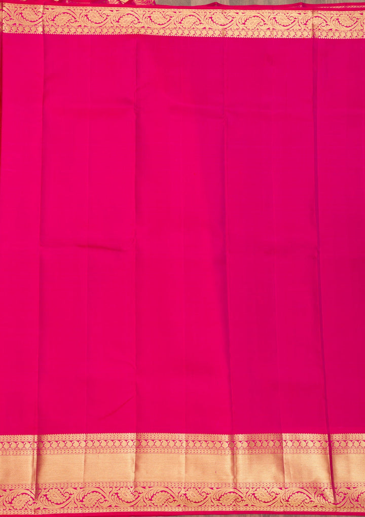 Magenta Pink Zariwork Pure Silk Saree-Koskii