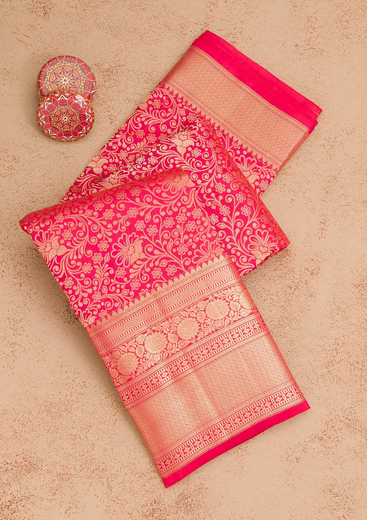 Magenta Pink Zariwork Pure Silk Saree-Koskii