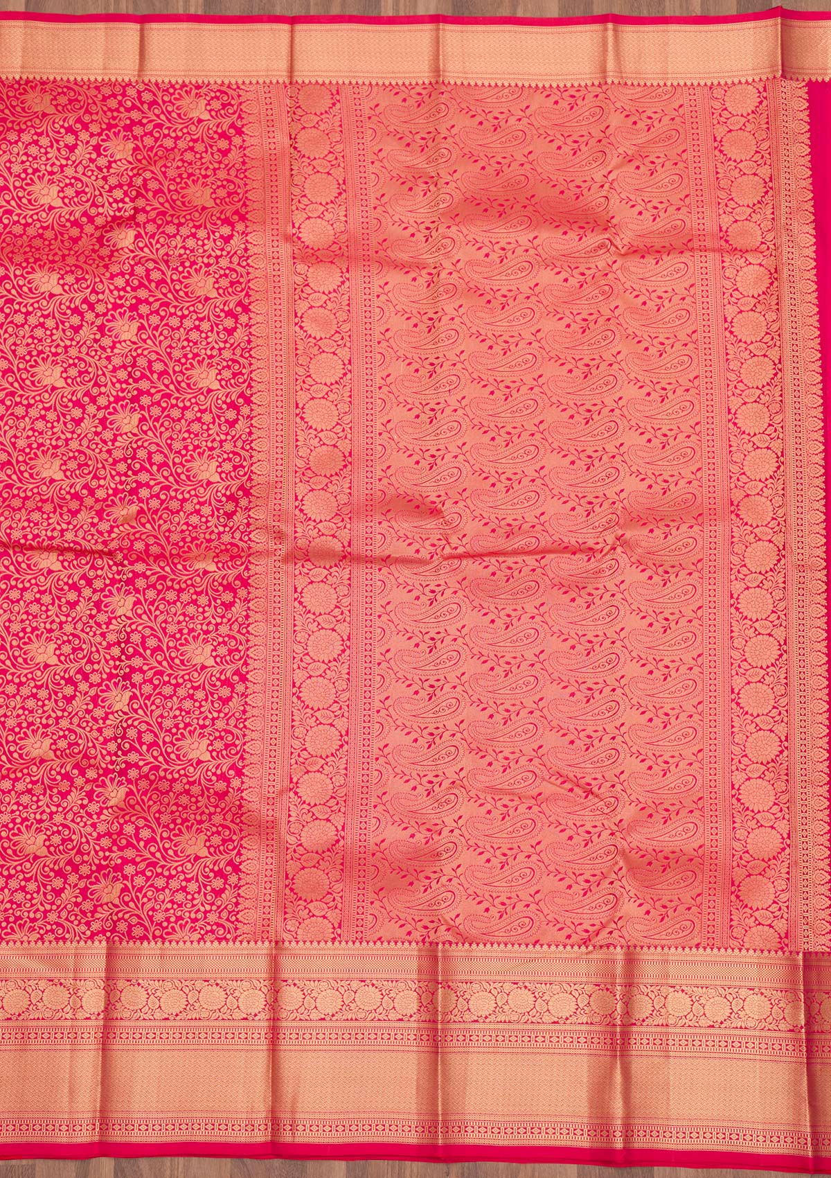 Magenta Pink Zariwork Pure Silk Saree-Koskii