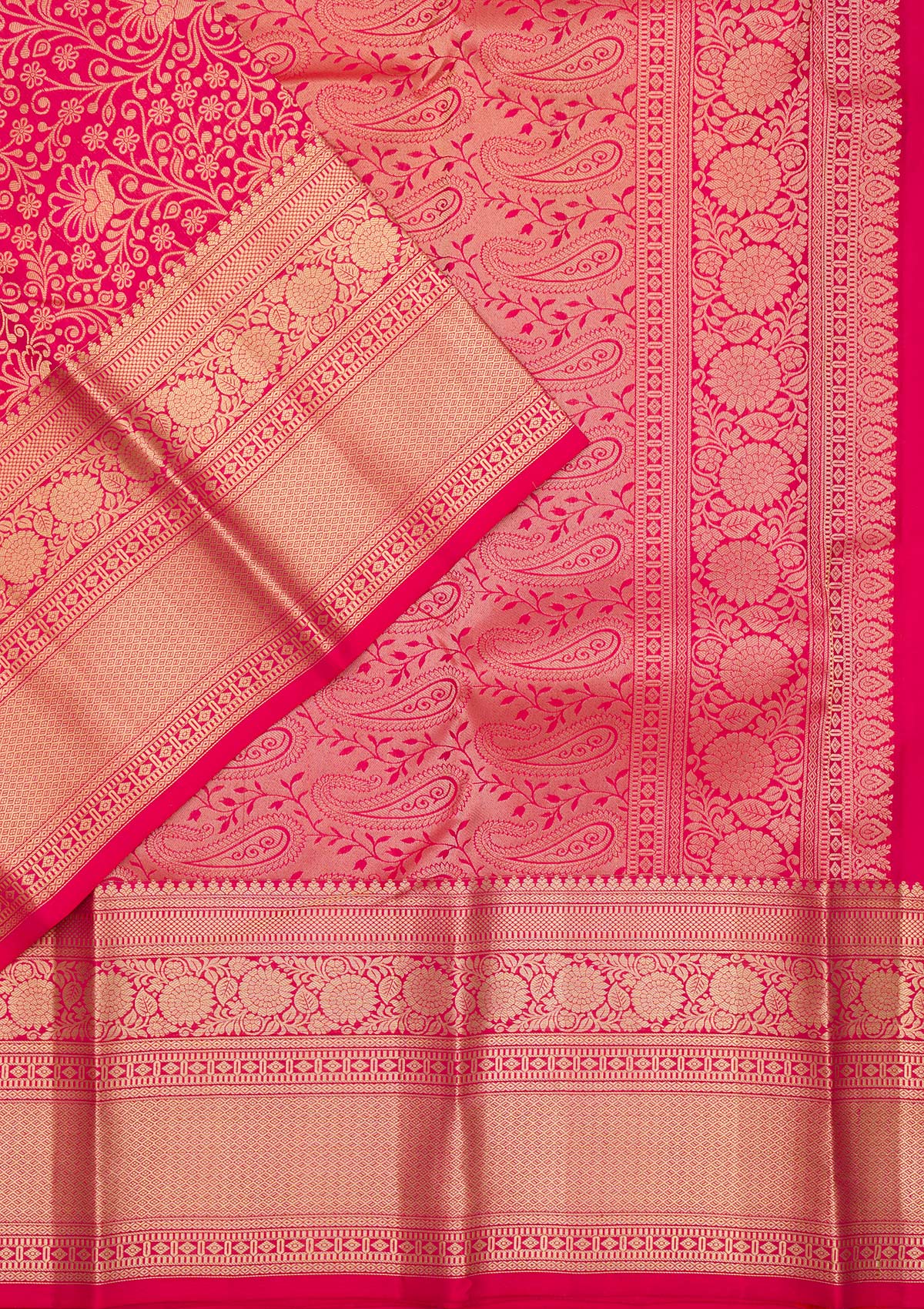 Magenta Pink Zariwork Pure Silk Saree-Koskii