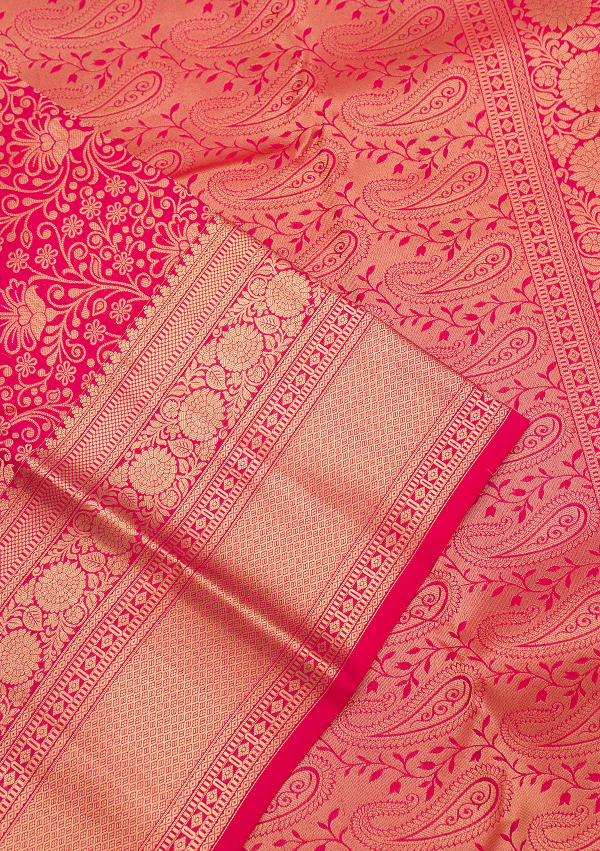 Magenta Pink Zariwork Pure Silk Saree-Koskii