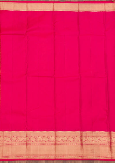 Magenta Pink Zariwork Pure Silk Saree-Koskii