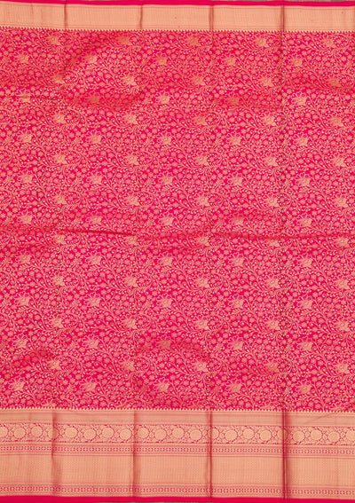 Magenta Pink Zariwork Pure Silk Saree-Koskii