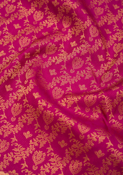 Magenta Pink Zariwork Pure Silk Saree-Koskii