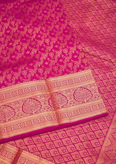 Magenta Pink Zariwork Pure Silk Saree-Koskii