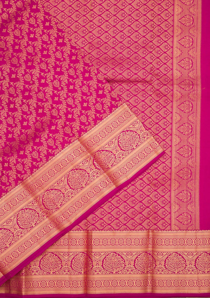 Magenta Pink Zariwork Pure Silk Saree-Koskii