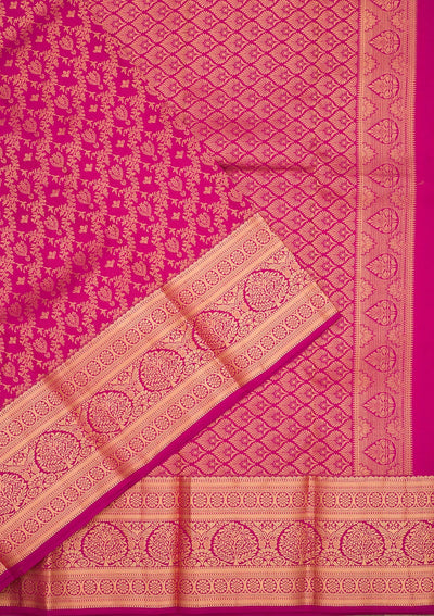 Magenta Pink Zariwork Pure Silk Saree-Koskii