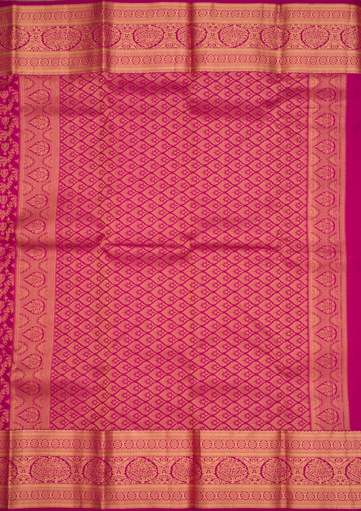 Magenta Pink Zariwork Pure Silk Saree-Koskii