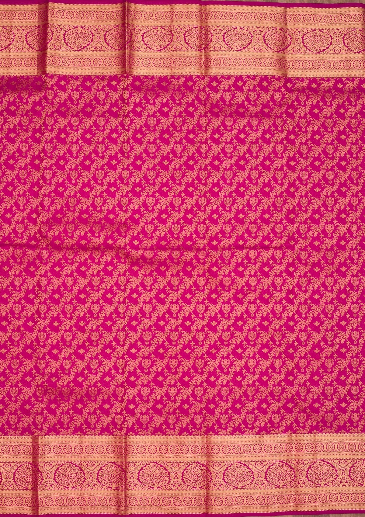 Magenta Pink Zariwork Pure Silk Saree-Koskii