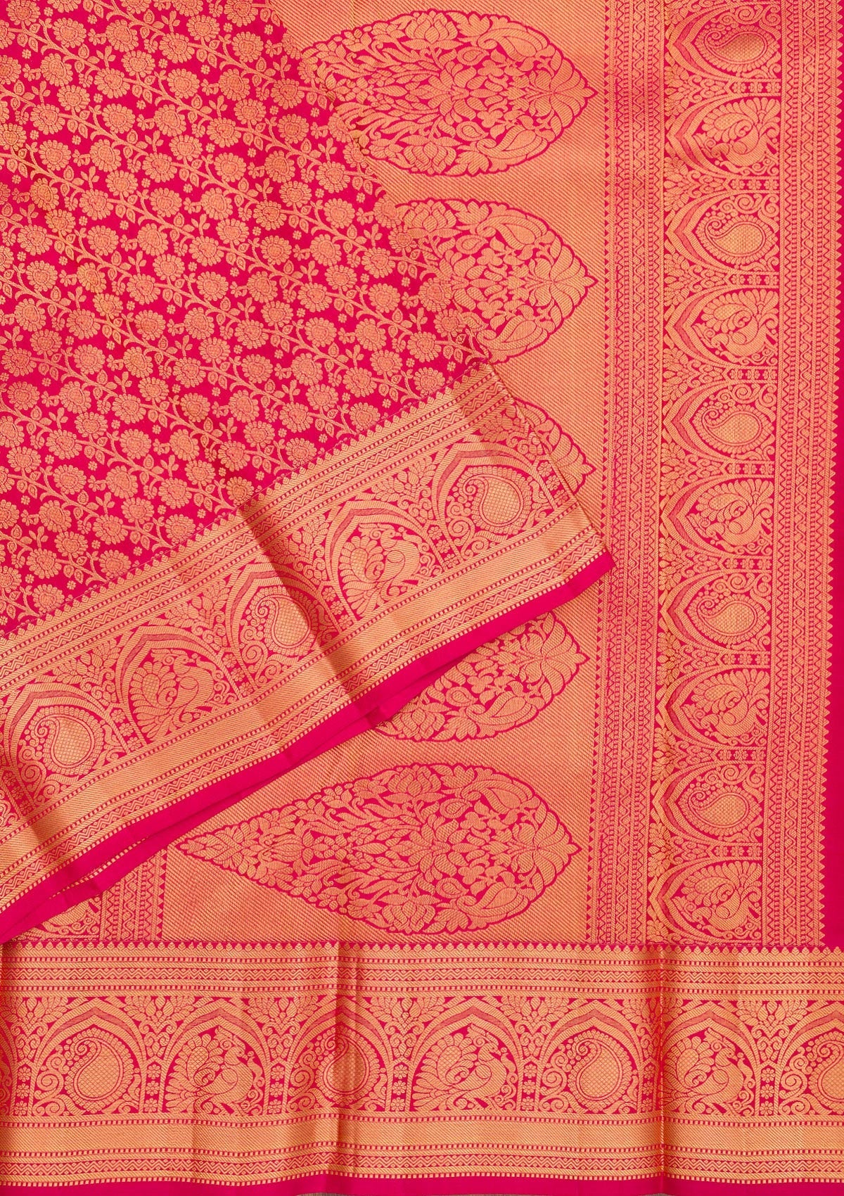 Magenta Pink Zariwork Pure Silk Saree-Koskii