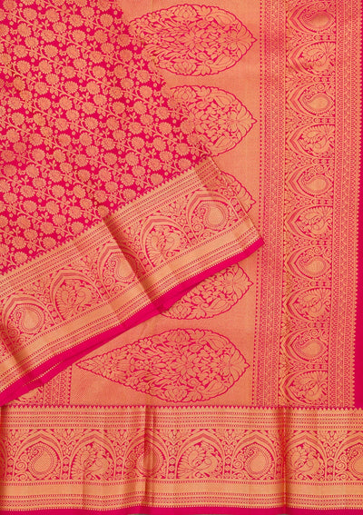 Magenta Pink Zariwork Pure Silk Saree-Koskii