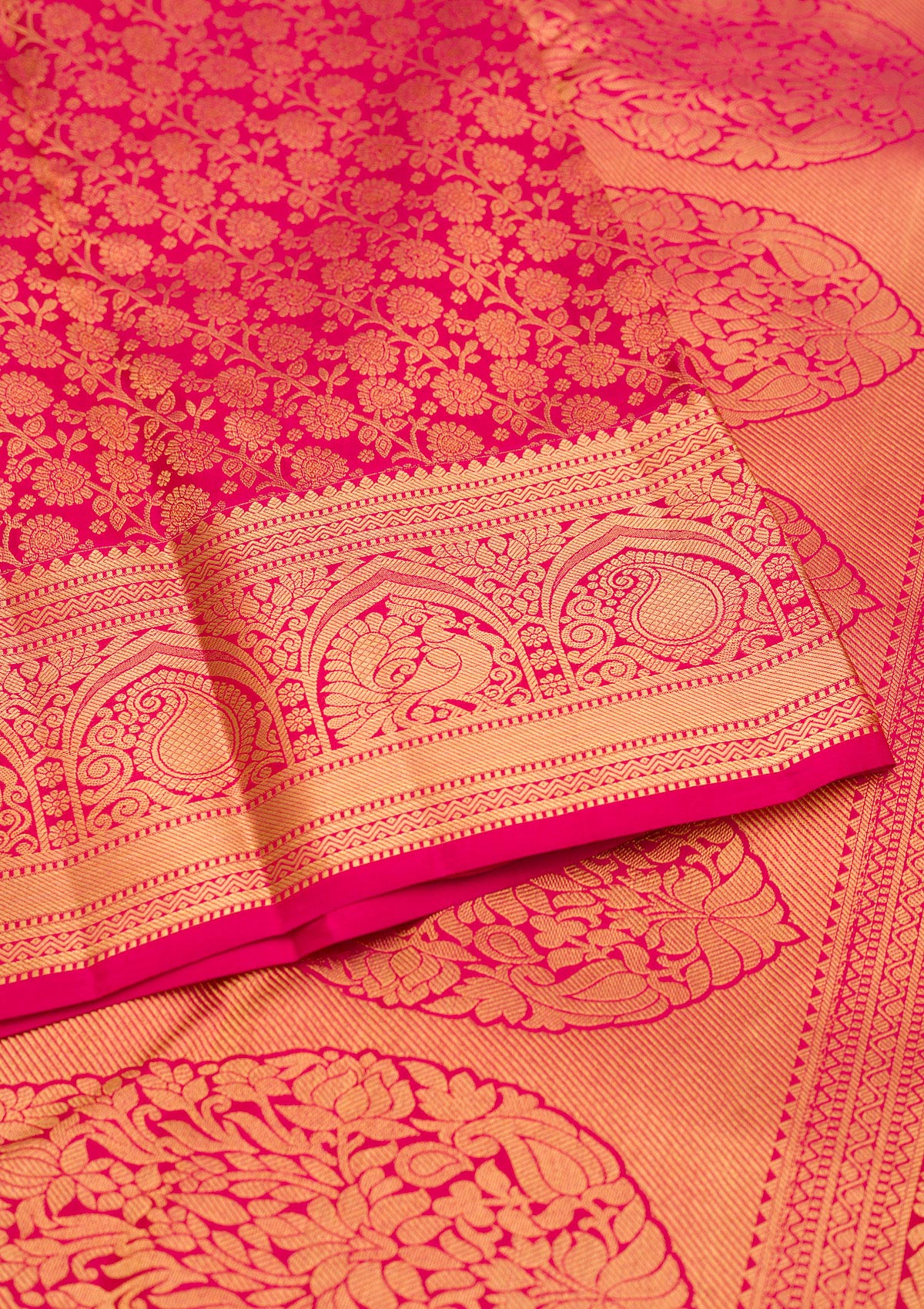 Magenta Pink Zariwork Pure Silk Saree-Koskii