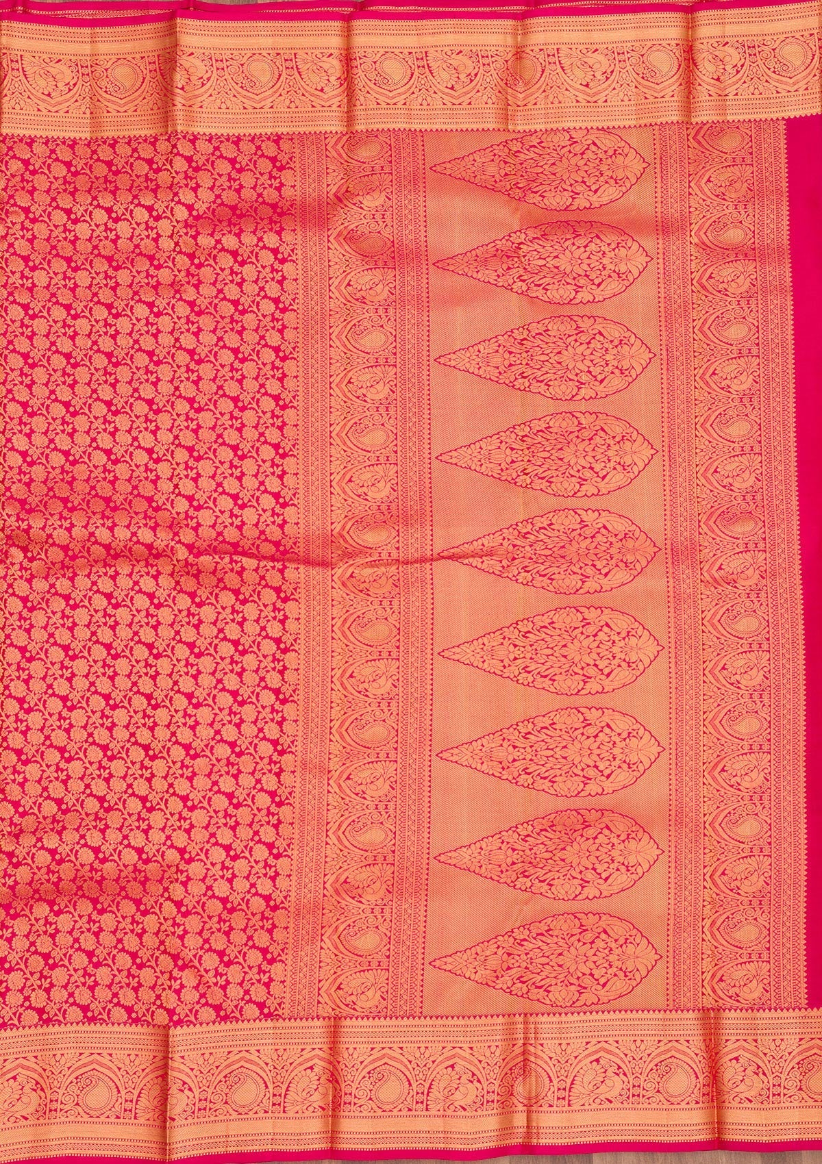 Magenta Pink Zariwork Pure Silk Saree-Koskii