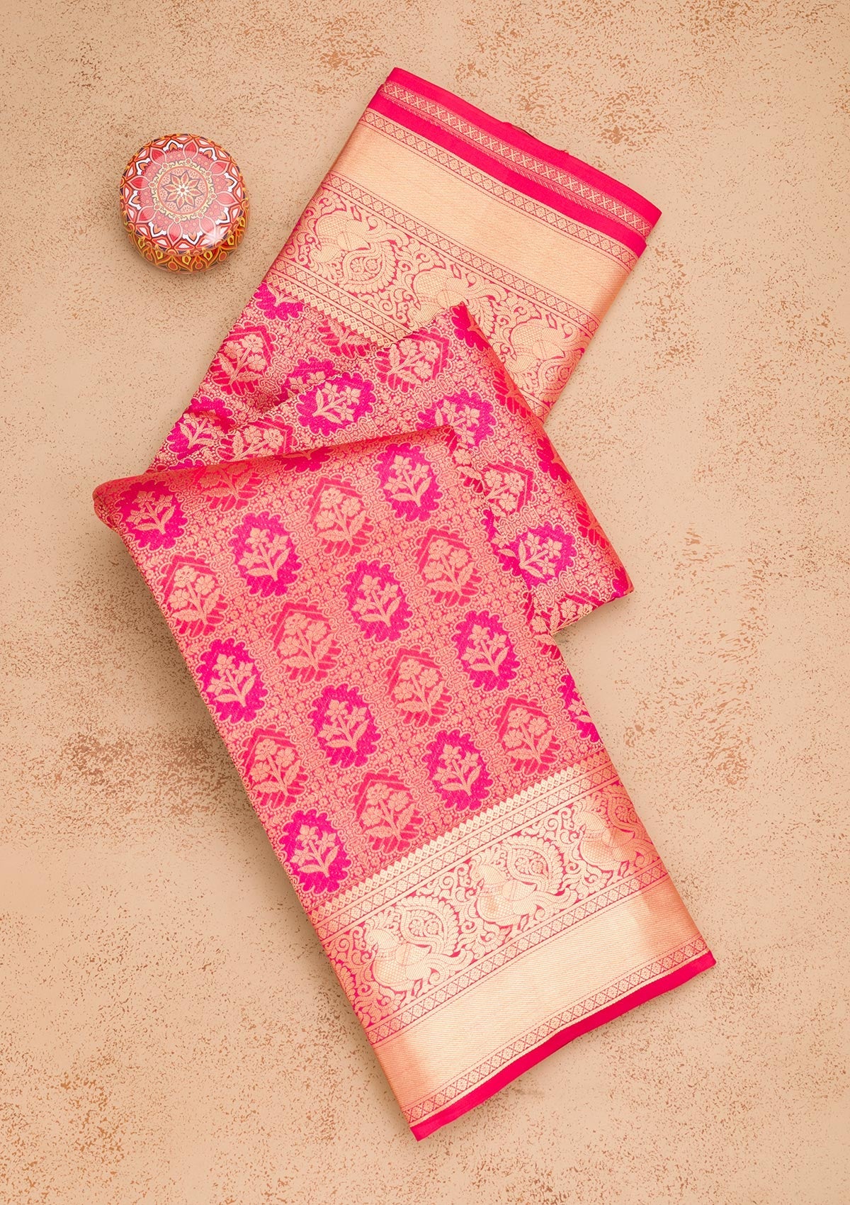 Magenta Pink Zariwork Pure Silk Saree-Koskii