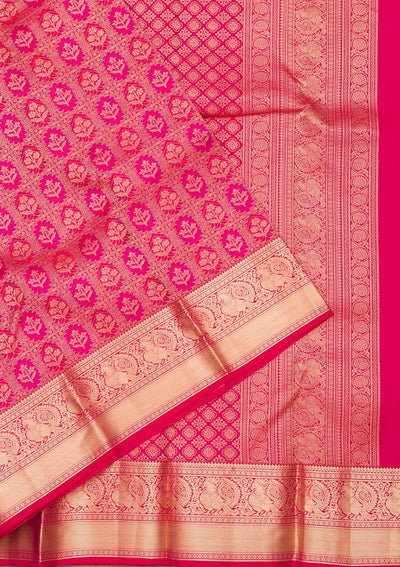 Magenta Pink Zariwork Pure Silk Saree-Koskii