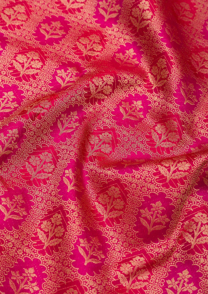 Magenta Pink Zariwork Pure Silk Saree-Koskii