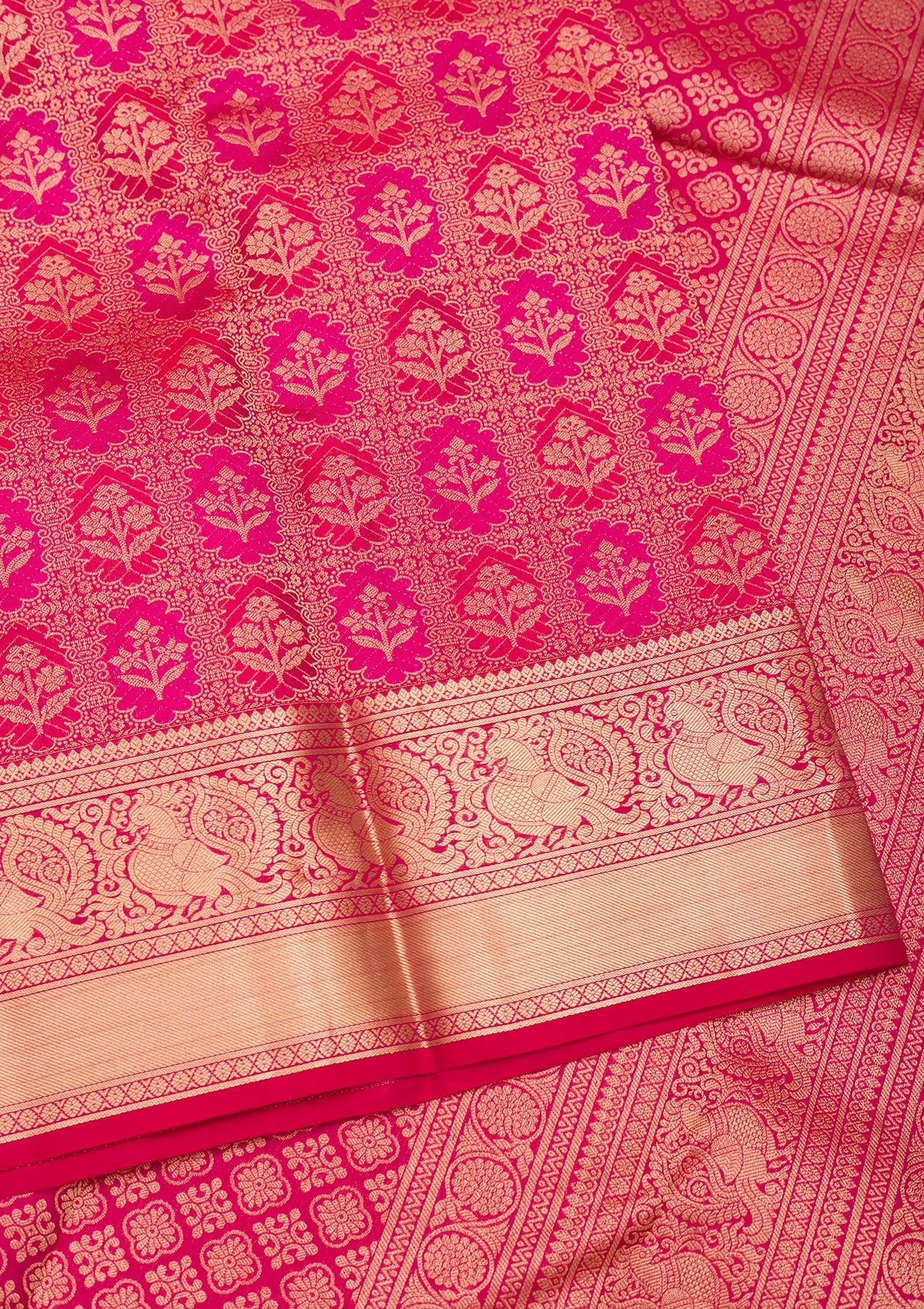 Magenta Pink Zariwork Pure Silk Saree-Koskii