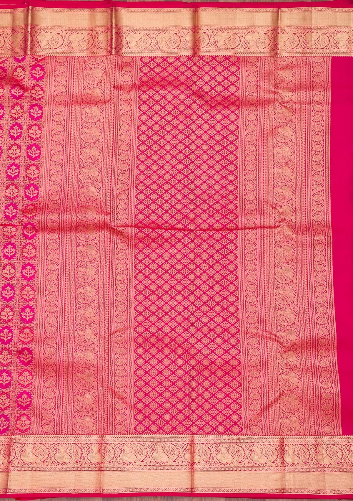 Magenta Pink Zariwork Pure Silk Saree-Koskii