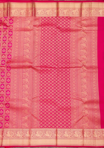 Magenta Pink Zariwork Pure Silk Saree-Koskii