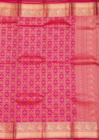 Magenta Pink Zariwork Pure Silk Saree-Koskii