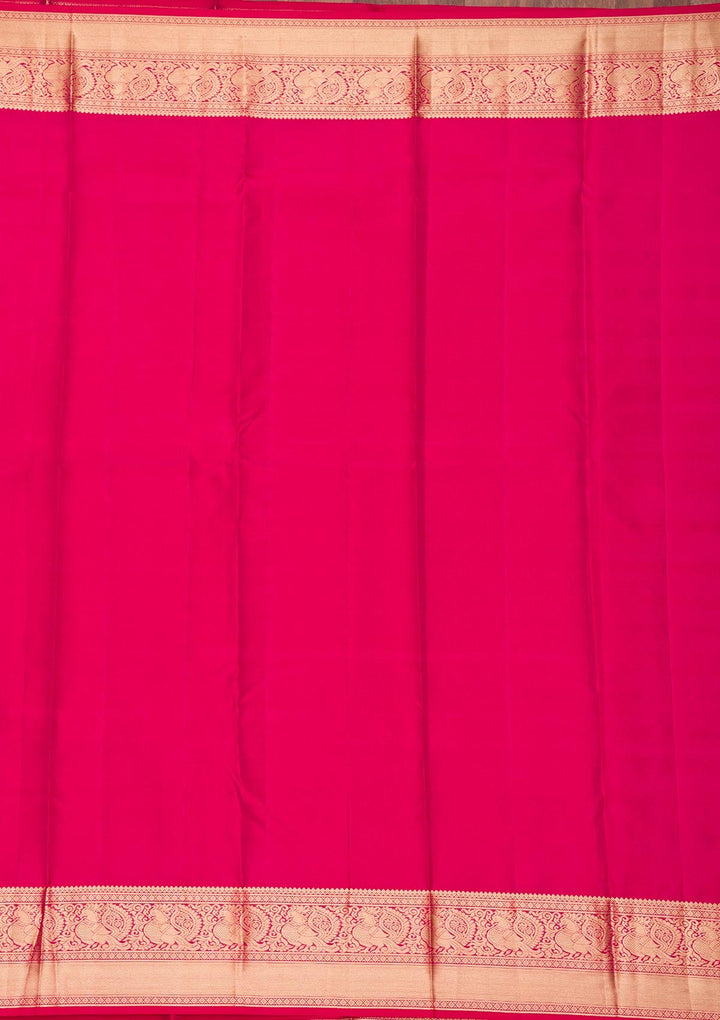 Magenta Pink Zariwork Pure Silk Saree-Koskii
