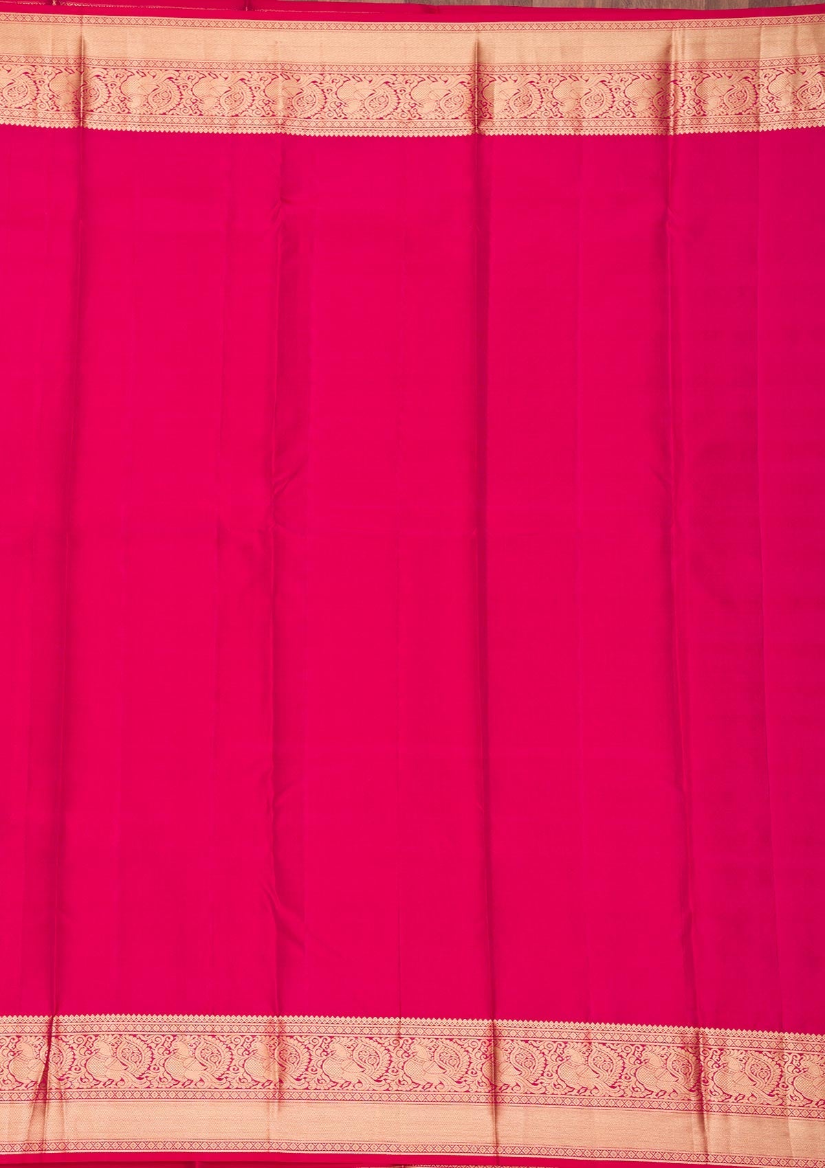 Magenta Pink Zariwork Pure Silk Saree-Koskii