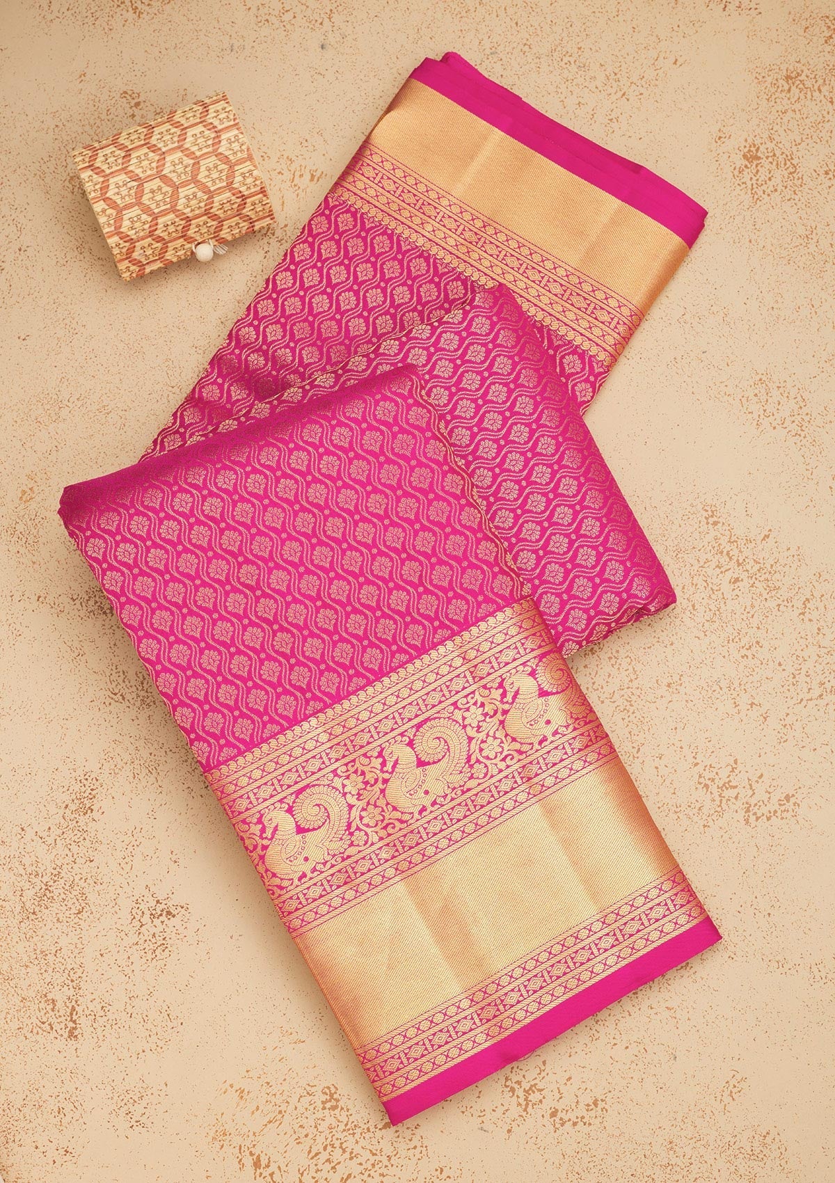 Magenta Pink Zariwork Pure Silk Saree-Koskii