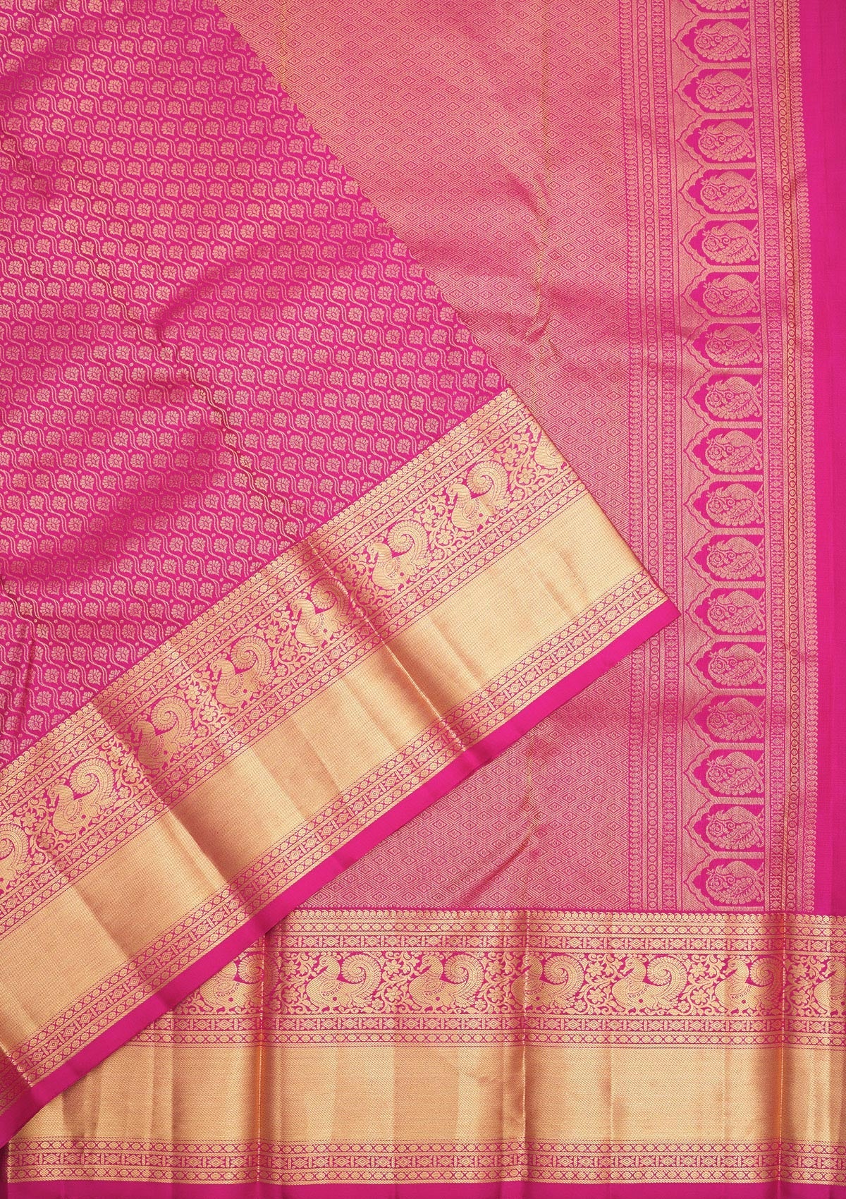 Magenta Pink Zariwork Pure Silk Saree-Koskii