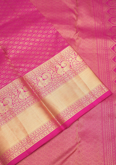 Magenta Pink Zariwork Pure Silk Saree-Koskii