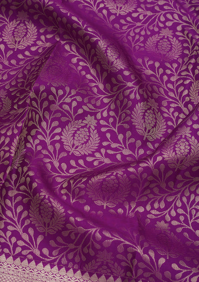 Magenta Pink Zariwork Pure Silk Saree-Koskii