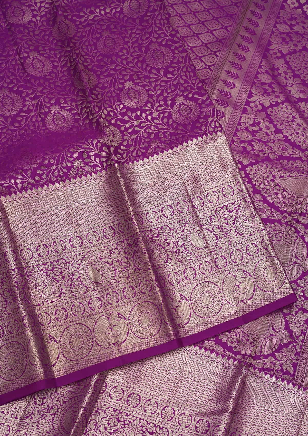 Magenta Pink Zariwork Pure Silk Saree-Koskii