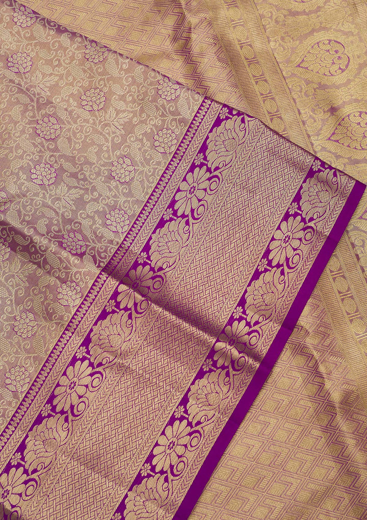 Magenta Pink Zariwork Pure Silk Saree-Koskii