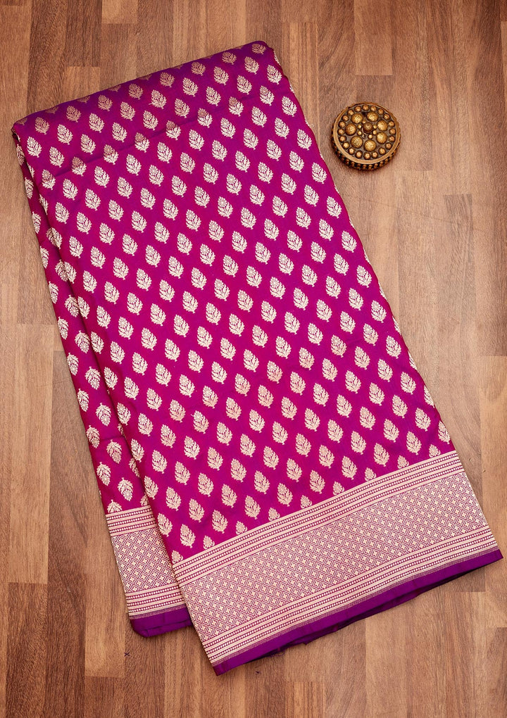Magenta Pink Zariwork Pure Silk Saree-Koskii