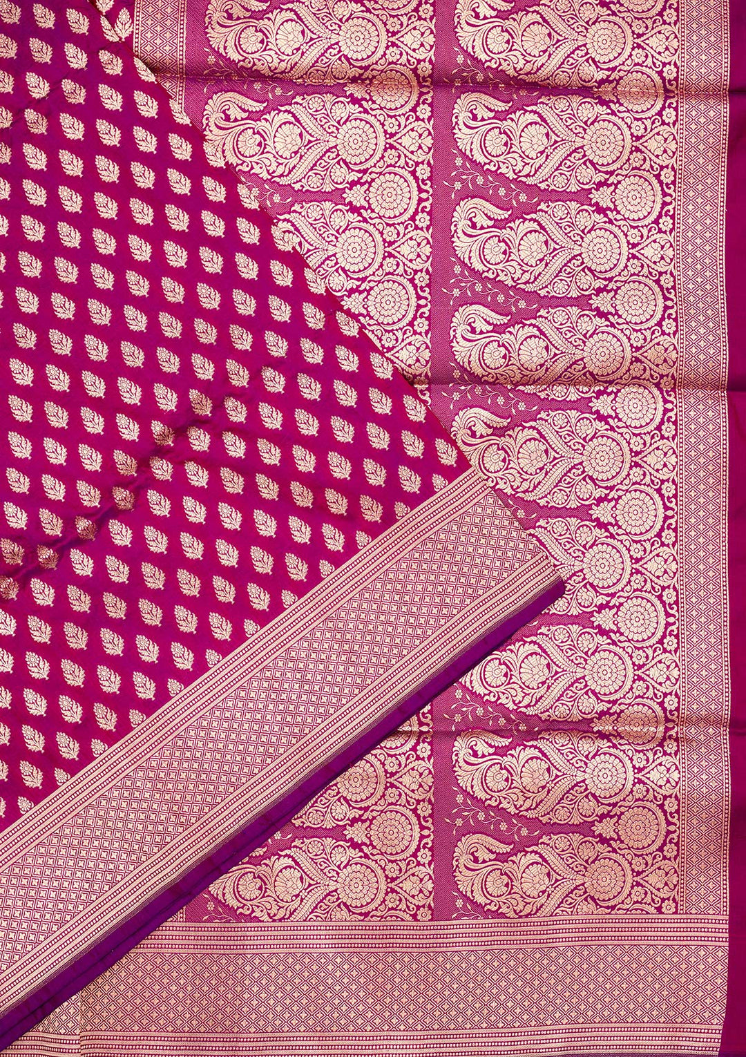 Magenta Pink Zariwork Pure Silk Saree-Koskii