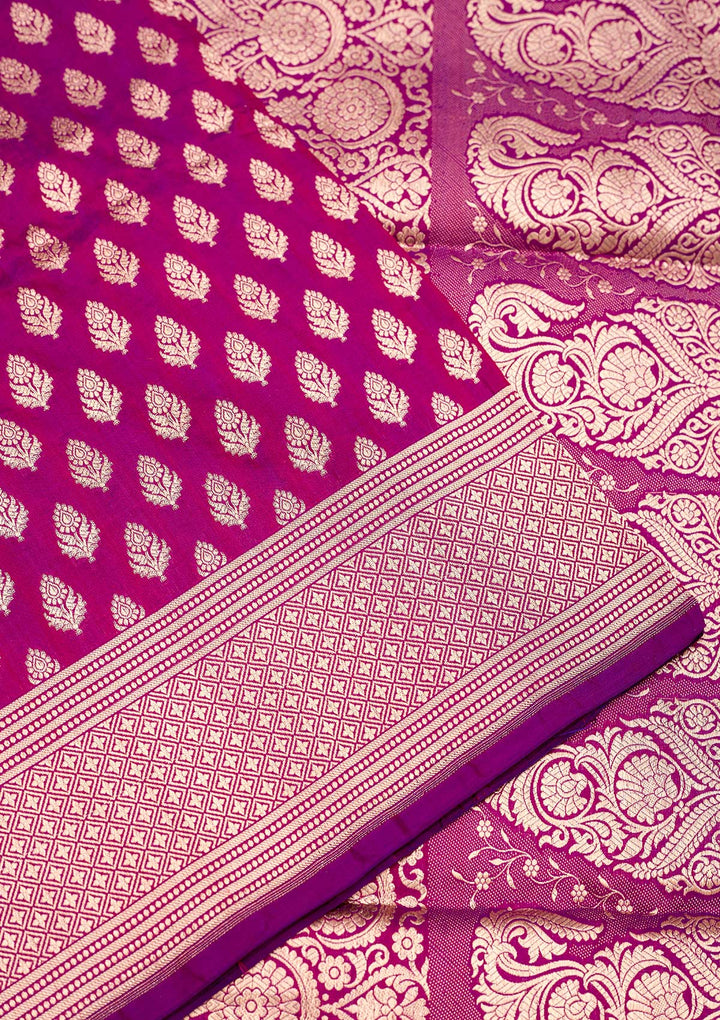 Magenta Pink Zariwork Pure Silk Saree-Koskii