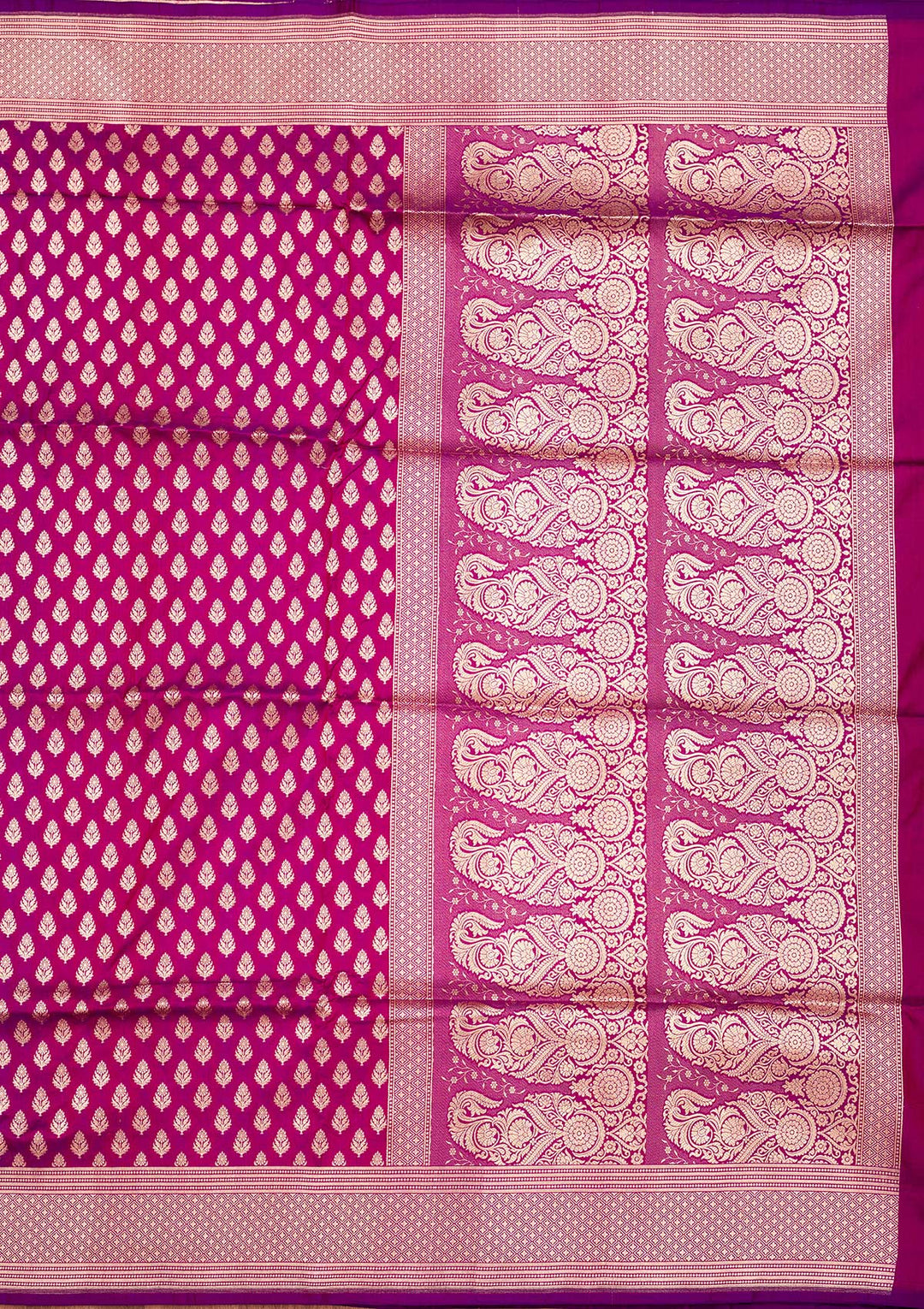 Magenta Pink Zariwork Pure Silk Saree-Koskii