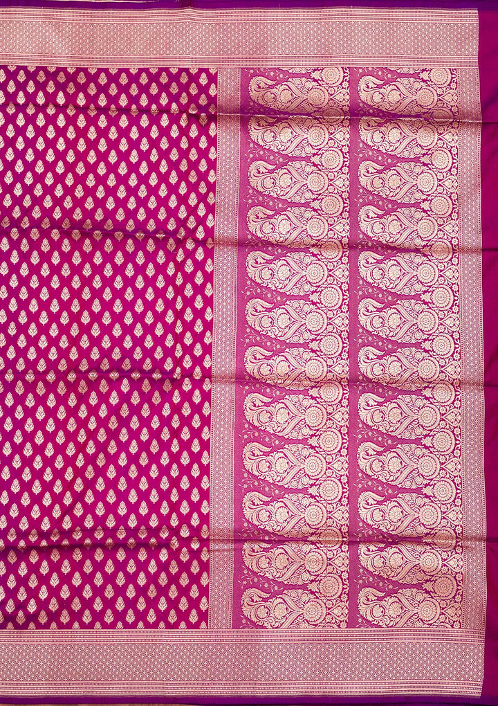Magenta Pink Zariwork Pure Silk Saree-Koskii