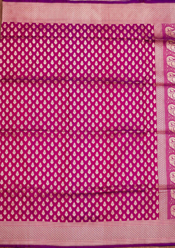 Magenta Pink Zariwork Pure Silk Saree-Koskii