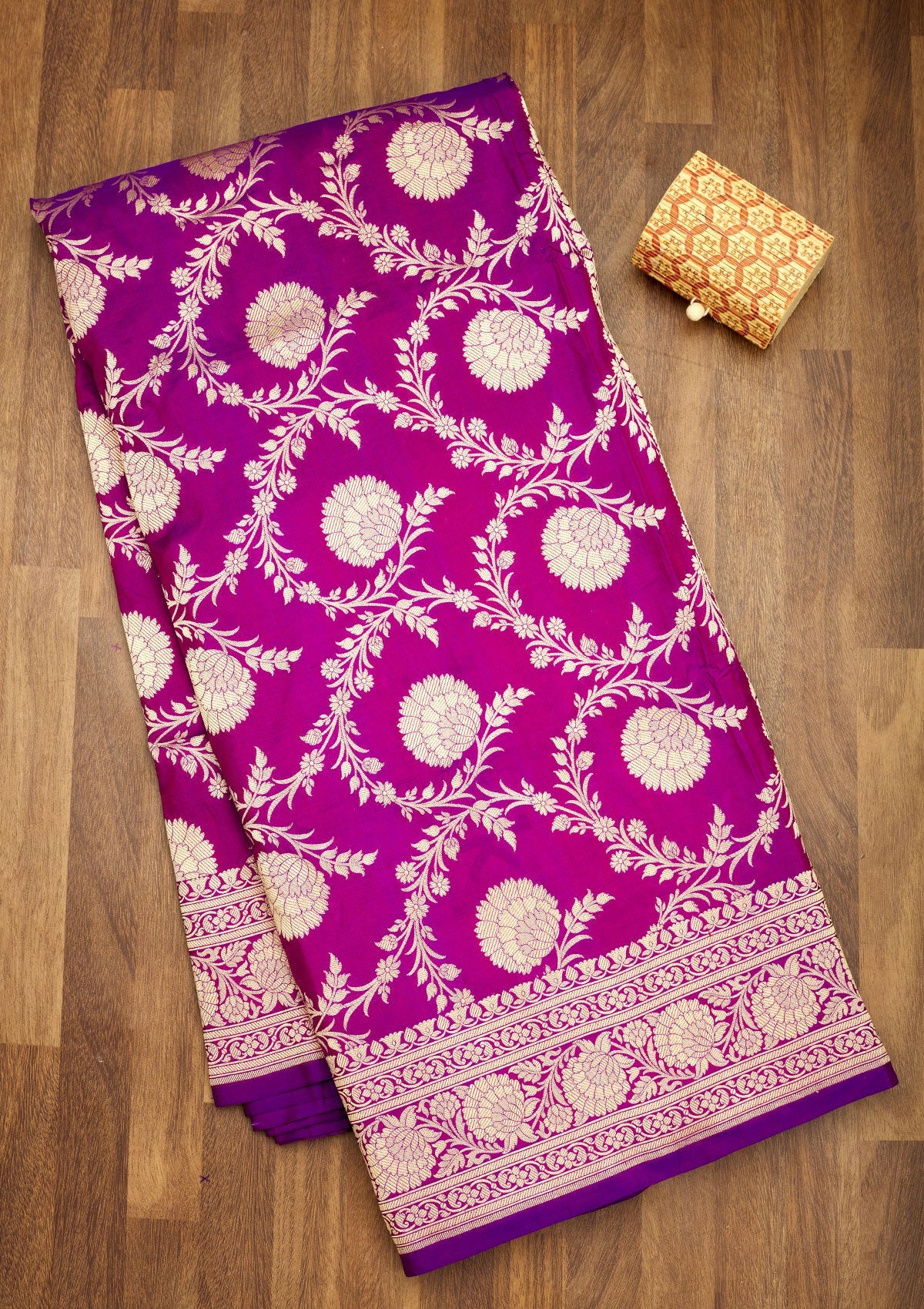 Magenta Pink Zariwork Pure Silk Saree-Koskii