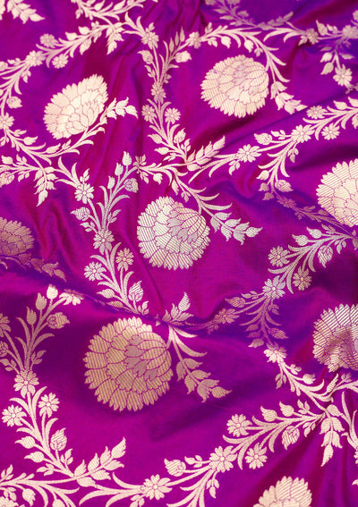 Magenta Pink Zariwork Pure Silk Saree-Koskii