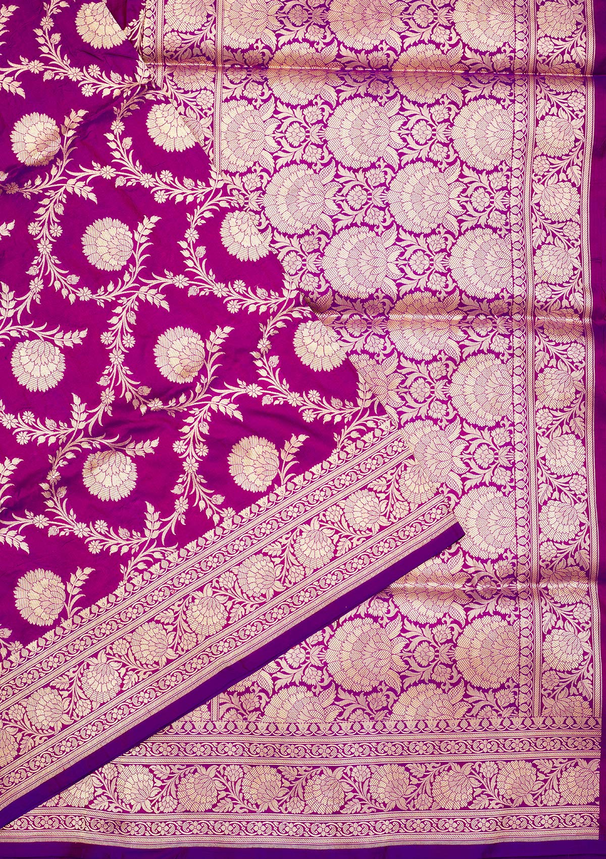 Magenta Pink Zariwork Pure Silk Saree-Koskii