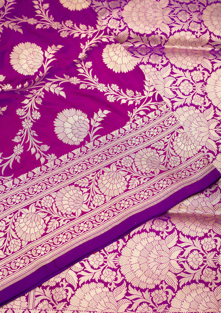 Magenta Pink Zariwork Pure Silk Saree-Koskii