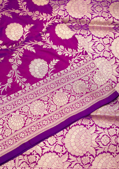 Magenta Pink Zariwork Pure Silk Saree-Koskii