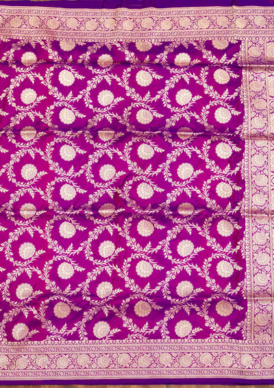 Magenta Pink Zariwork Pure Silk Saree-Koskii