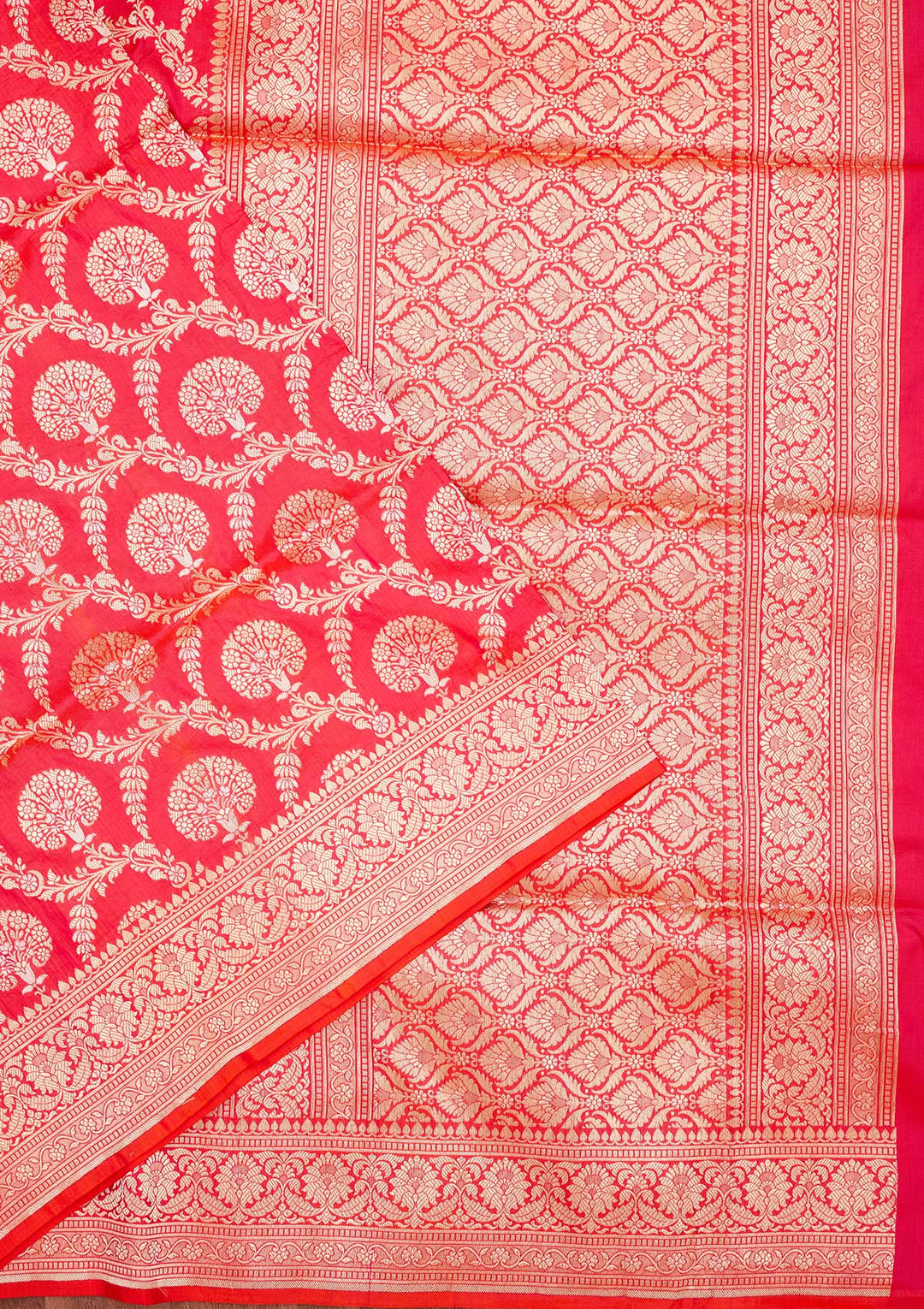 Magenta Pink Zariwork Pure Silk Saree-Koskii