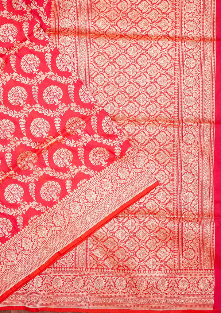 Magenta Pink Zariwork Pure Silk Saree-Koskii
