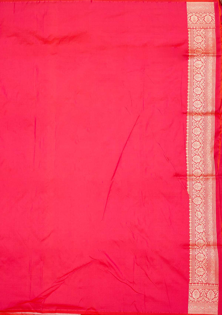 Magenta Pink Zariwork Pure Silk Saree-Koskii