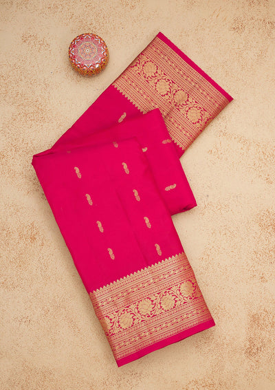 Magenta Pink Zariwork Pure Silk Saree-Koskii